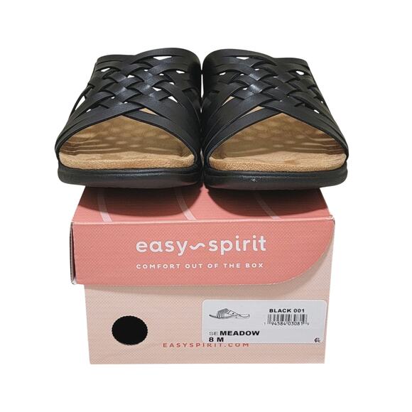 Easy Spirit Women Meadow Cross Strap Woven Slide Sandal Size US 8M Black Leather - Picture 6 of 6